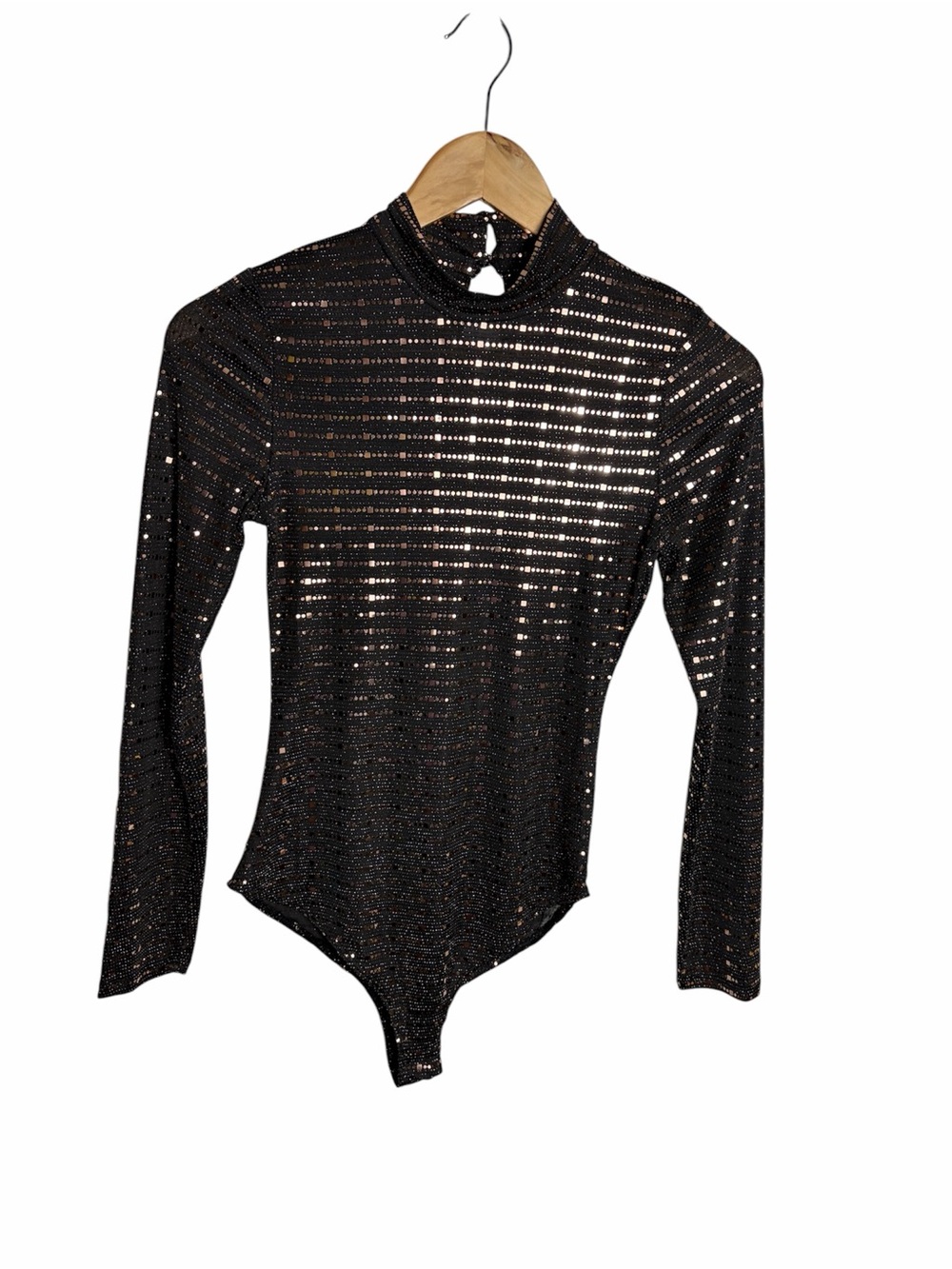 Iris black mesh with gold mirror embellishments long sleeve bodysuit size S
